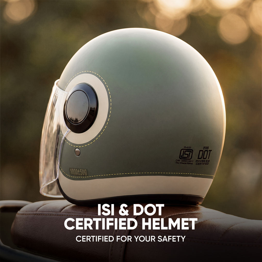 TVS Silk Route Helmet for Men & Women | Vintage Open Face Helmet with Clear Visor | ISI & DOT Certified | ABS Shell | EPS Liner | Retro Stylish Helmet for City & Highway Riding